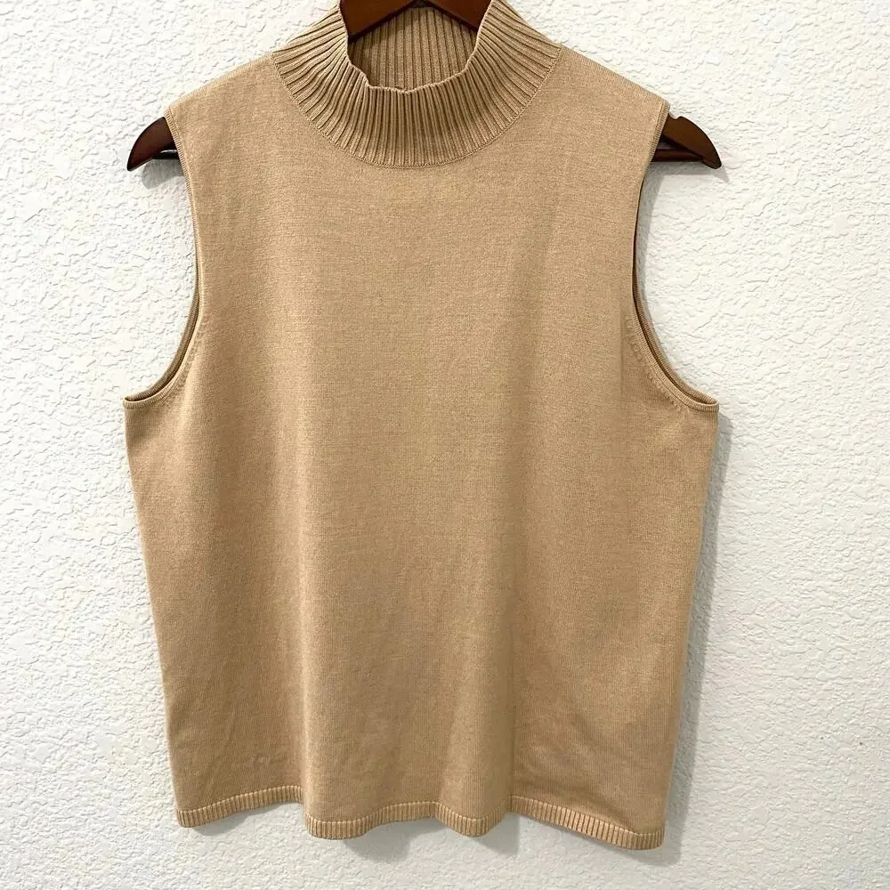 Josephine Chaus Silk Blend Sleeveless Mock Neck Sweater Tank Womens L Tan - Picture 1 of 8
